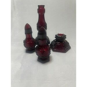 Avon Ruby Red Glass Salt and Pepper Shaker with Candle Holder Set